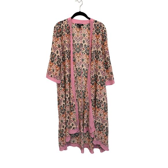 Torrid Kimono Cover Up Womens 00 Geometric Boho Open Maxi Duster Cardigan Pink - Picture 1 of 8
